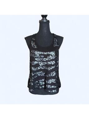 Vintage Y2K Bebe black zebra print sequin tank top glam going out size Medium 🖤